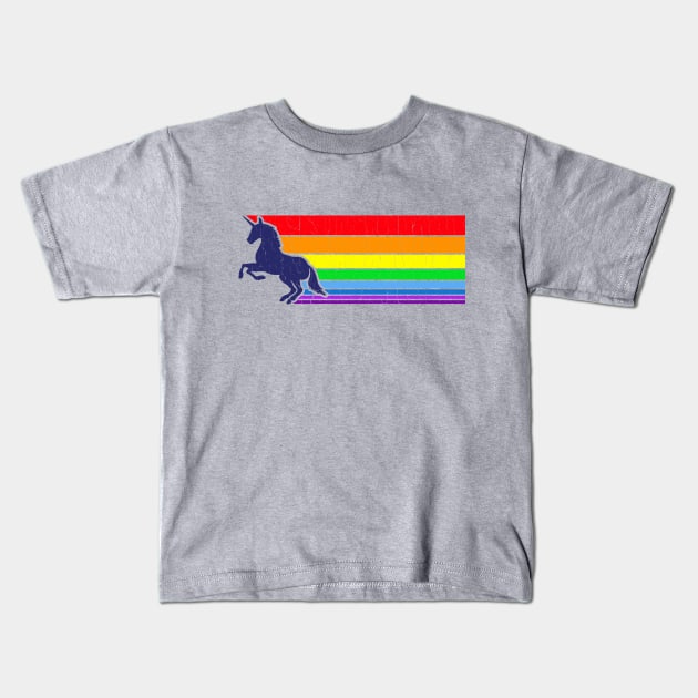 '80s Vintage Unicorn Rainbow (distressed look) Kids T-Shirt by robotface